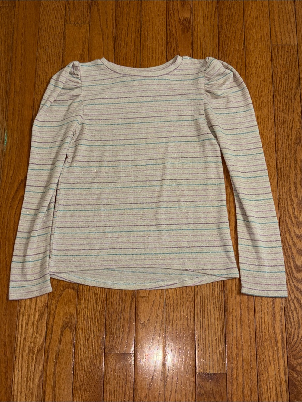 Falls Creek Girls' Long Sleeve Striped Top in Cream and Pastel Stripes